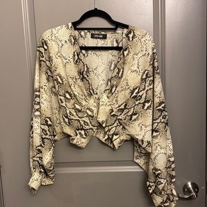 Snake print v open blouse